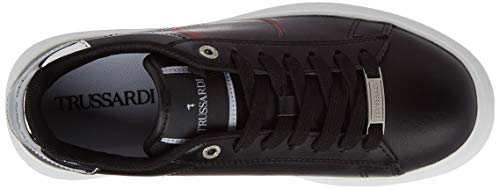 TRUSSARDI JEANS by Trussardi Anemone Action Leather/Logo, Zapatillas de Gimnasio Mujer, Black/Bouganville/Silver, 42 EU