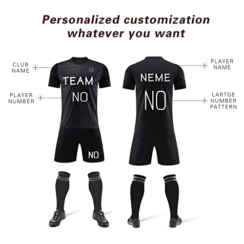 Uniformes de fútbol personalizados, trajes personalizados para hombres, mujeres y niños con nombres, números, nombres de equipo y logotipos, absorbentes de sudor y transpirables (talla M: M)