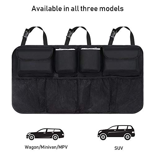 URAQT Organizador Maletero Coche, Bolsas para Maletero del Coche de Malla para Coche con 8 Bolsillos, Correa Ajustable y 3 Cinta de Fijación, Adecuado para SUV, MVP