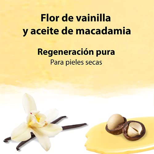 VANDINI gel de ducha Vitality Care con flor de vainilla y aceite de macadamia - gel de baño para pieles normales a secas - Jabón vegano sin siliconas ni parabenos 3x 200 ml