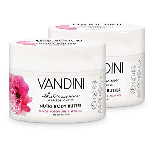 VANDINI Nutri crema corporal nutritiva con flor de peonía y aceite de argán - crema facial y del cuerpo para pieles secas - sin siliconas, parabenos - 2x 200 ml