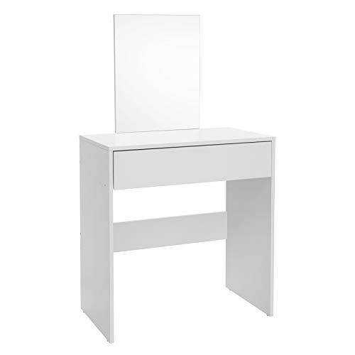 VASAGLE Tocador Moderno, Mesa de Maquillaje Rectangular con Espejo, Cajón XXL, para Dormitorio, Estilo Minimalista, Blanco, 70 x 40 x 125 cm