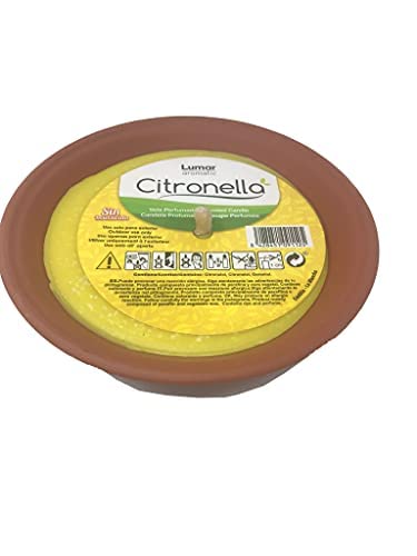 Vela Citronela Antimosquitos ø 17,5 cms. (6,89 in), Maceta Barro Cocido Terracota Natural, Vela Cera Perfumada Grande, Duración 9-10 Horas