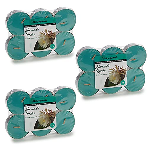 Velas de té aromáticas, Pack de 18 Velas perfumadas Dama de Noche de 6cm, 10 horas de combustión aproximadamente, decorativas y para regalo (Dama de Noche)