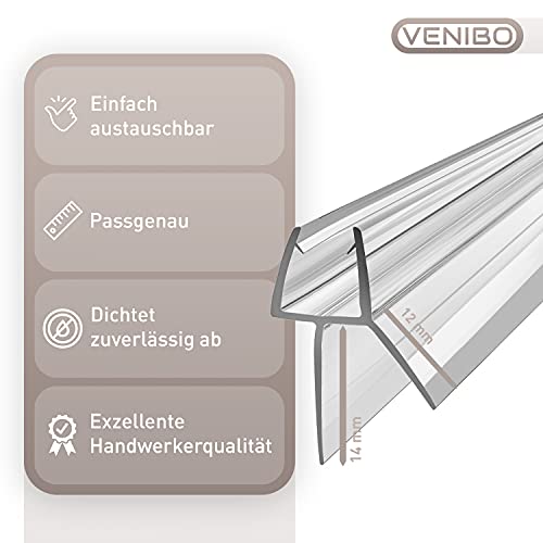 VENIBO Junta de ducha de repuesto para encajar, 100 cm, 2 unidades, ideal para puertas de cristal rectas de 6/7/8 mm de grosor, junta de ducha, labio de goma