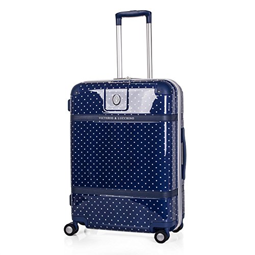 VICTORIO & LUCCHINO - 80160 Maleta Trolley 60 cm Mediana Policarbonato PC Estampado Lunares. Rígida, Resistente, Robusta y Super Ligera. Mango telescópico, 2 Asas retráctiles. 4 Ruedas, Color Marino