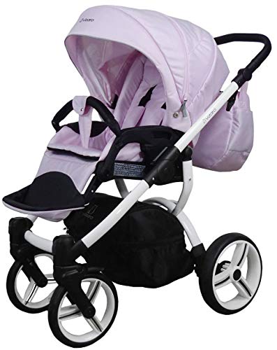 Vizaro PEARL 2022 DÚO 2 en 1 - Carrito Bebé GAMA ALTA - MARCA ESPAÑOLA - Muy Elegante - Garantía 3 Años - Textil ROSA PÉTALO Chasis BLANCO