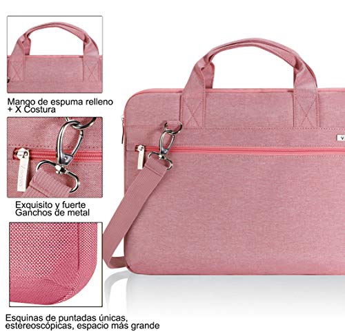 Voova Protectora de 360 Maletin Funda Portatil 14-15.6 Pulgada para Mujer, Bolsa Ordenador portatil Impermeable Compatible con Macbook Pro 15/16,DELL XPS 15,HP Pavilion,Acer ASUS Chromebook, Rosado