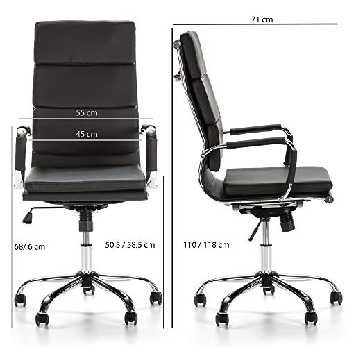 VS Venta-stock Sillón de Oficina Morgan reclinable Negro, Piel sintética, Silla ejecutiva con reposacabezas y conjín engrosados, Altura Ajustable, Diseño ergonómico