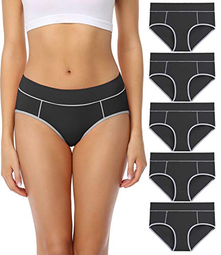 wirarpa Bragas Mujer Cintura Midi Algodón Braguitas Negro 5 Pack Talla M