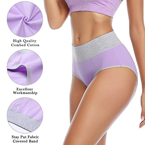 wirarpa Bragas Talle Alto Algodón para Mujer Culotte Braguita de Cintura Alta Cómodo 5 Pack Tamaño M