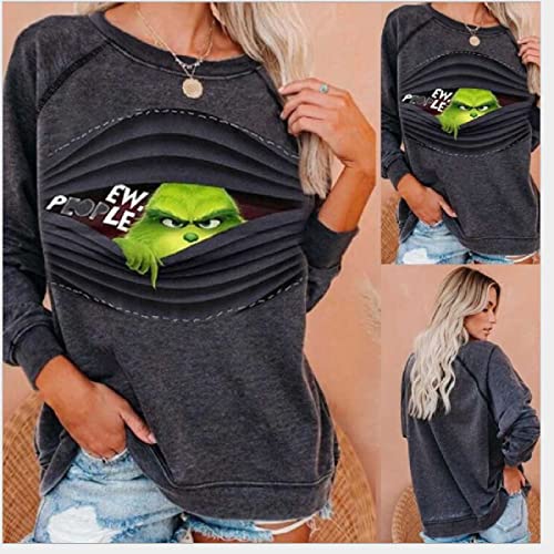 WZG Sudadera con Capucha De Manga Larga De Las Señoras Sudadera con Capucha Sudadera De La Tripulación De La Tripulación De La Navidad Divertido Pullover Top T-Shirt Regalos para Damas XL/Gris