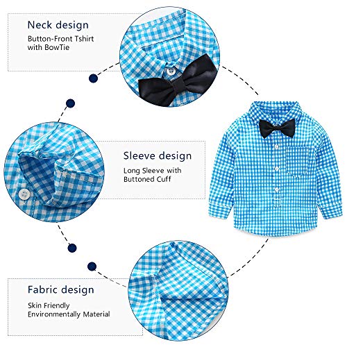 Yilaku Conjunto bebé niño camisa de manga larga + pantalones + pajarita + tirantes para traje de bebé niño ropa de fiesta bautizo vestido de boda Conjuntos de Otoño e Invierno（Azul，60）