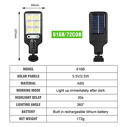 1 Pcs Solar Street Lights Outdoor Waterproof, Waterproof Led Solar Street Light Pir Motion Sensor Wall Lamp Outdoor, Dusk To Dawn Outdoor Lighting for Front Door, Yard, Garage, Fence (616B 72COB)