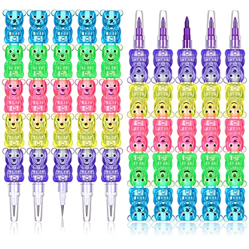 10 Lápices Divertidos para Niños Lápices de Colores Mini Crayones Apilables Bonitos 5 en 1 Crayones Apilables de Colores Lápices Apilables con Forma de Oso Lápiz de Oso de Plástico Apilable