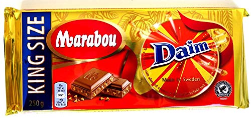 10 x MARABOU DAIM CHOCOLATE CHOCOLATE 250 g -Caramelo crujiente de almendras envuelto en el mejor chocolate con leche - Dulces suecos de Un sabor único a base de ingredientes naturales