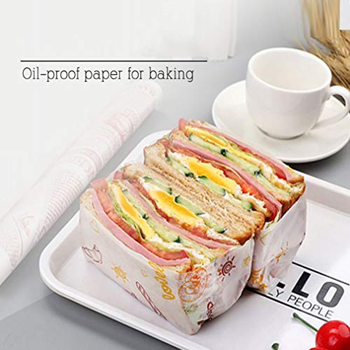 100 hojas de Papel para Alimentos y Sándwiches, Papel para Envolver Alimentos, para Hornear, deli, para Canastas,Envoltorios a Prueba de Grasa para Pasteles,Regalos,Hamburguesas con Queso