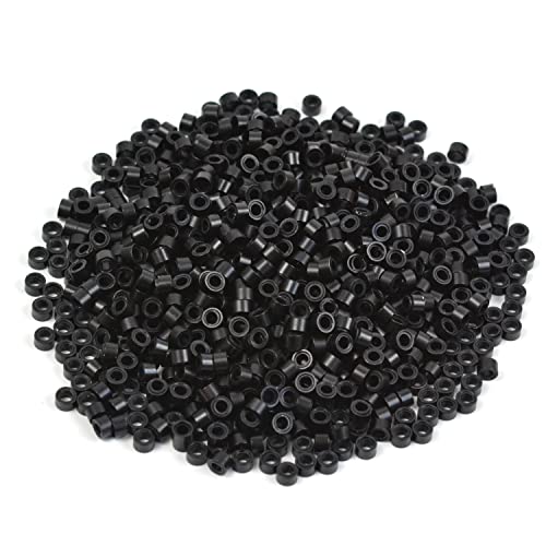 1000 piezas de silicona forrado micro anillos Links Beads 5mm Forrado Perlas para extensiones de cabello herramienta (negro)