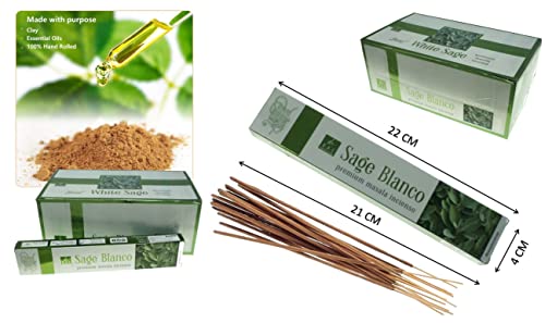 12 Cajas Incienso de Salvia Blanca 12 x 15 Gramos Varillas de Incienso Varitas de Incienso perfumadas Natural Incienso aromático Relajación Meditación Sage Blanco