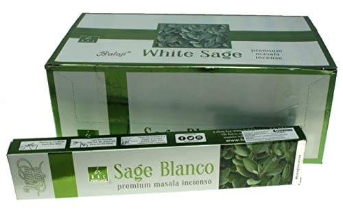 12 Cajas Incienso de Salvia Blanca 12 x 15 Gramos Varillas de Incienso Varitas de Incienso perfumadas Natural Incienso aromático Relajación Meditación Sage Blanco