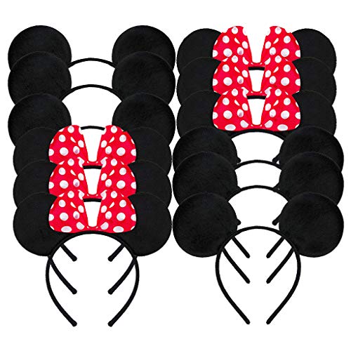 12 pcs Amycute Diadema de Orejas de Mouse Ratón, Cosplay de Mickey Minnie Disfraz de Diadema, fiesta mickey mouse cumpleaños Accesorio de Niños Niñas