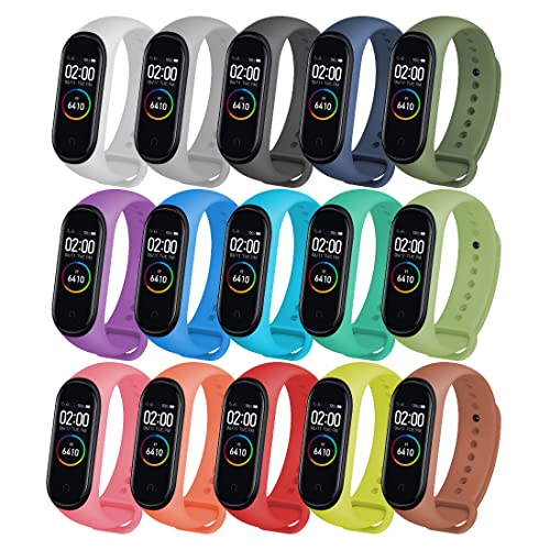 15 Piezas Correa Xiaomi Mi Band 4 para Xiaomi Mi Band 4 / Correa Mi Band 3, Pulseras Xiaomi Band 4 / Mi Band 3 Silicona Pulsera de Correas de Repuesto Suave, Transpirable, Resistente al Sudor