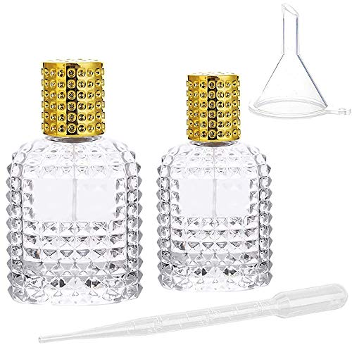 2 Piezas Botella de Perfume Atomizador Cristal, Atomizador de Perfume de Viaje Portátil, Atomizador Recargable Transparente, con Pipeta y Embudo, para Mujeres o Niñas