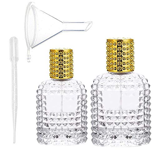 2 Piezas Botella de Perfume Atomizador Cristal, Atomizador de Perfume de Viaje Portátil, Atomizador Recargable Transparente, con Pipeta y Embudo, para Mujeres o Niñas