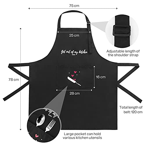 2 Piezas Delantales de Cocina Delantal Cocina Mujer Delantales Impermeables para Cocina Ajustables para Mujeres Hombres,Delantal Chefs Cocina para Cocinar/Hornear,Negro