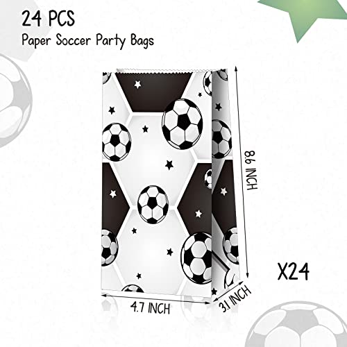 24 Bolsas de Golosinas de Fútbol Bolsa de Fiesta de Fútbol Bolsa de Papel de Fútbol de Regalo Bolsa de Golosinas de Niños Bolsa de Almuerzo de Fútbol Bolsa de Dulce para Cumpleaños (Blanco)