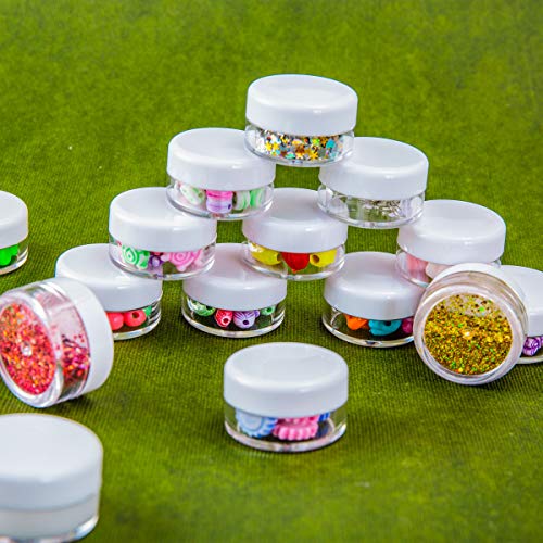 30 Piezas Tarros de Plástico, Contenedores Cosmético de Viaje Envases de Vacío Transparente con mini espátulas y etiquetas adhesivas para Cosmética Crema Muestra, Polvo, Decoración Uñas, 5g 5ml Blanco