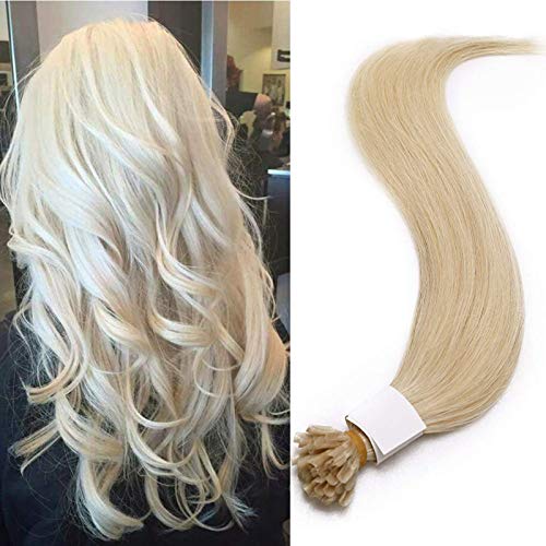 35cm - Silk-co Extensiones de Pelo Natural de Queratina 0.8g * 50 Mechas U Tip Keratina Hair Extensions Cabello Humano Human Hair - #60 Rubio Platino