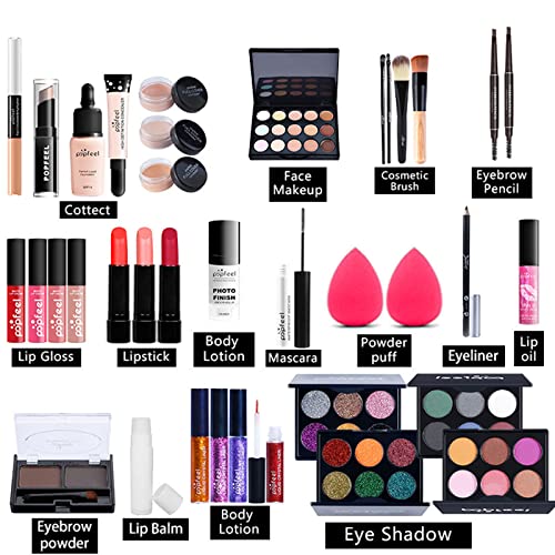 37 piezas Kits de Maquillaje, Set de Cosméticos Todo en Uno, Set de Regalo de Maquillaje Kit de Inicio Completo con Sombras de Ojos, lápiz Labial, Kit de Cosméticos para Niñas Mujeres