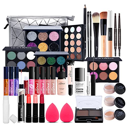 37 piezas Kits de Maquillaje, Set de Cosméticos Todo en Uno, Set de Regalo de Maquillaje Kit de Inicio Completo con Sombras de Ojos, lápiz Labial, Kit de Cosméticos para Niñas Mujeres