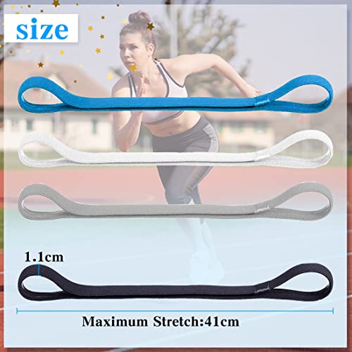 4 Piezas Cinta Elastica Pelo Deporte, FUKPO Grueso Antideslizante Diadema Deportiva Hombre Mujer, Elásticas Bandas Pelo para Correr Yoga Tenis de Futbol(Negro, Blanco, Gris, Azul)