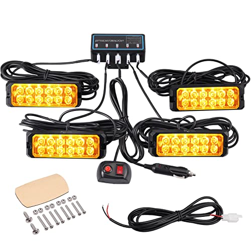 4PCS 12LEDs Luces Estroboscópicas Intermitente de Ámbar Luces,Clasificación de impermeabilidad IP68,Estroboscopica de Advertencia de Luces Emergencia para el Vehículo,Camión