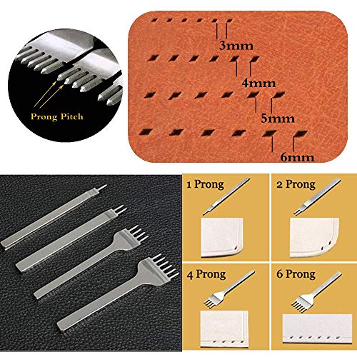 4pcs Perforadoras Herramientas Artesanales Costura Tenedores para Coser Cuero+5 en 1 Ranuradora para Artesanía de Cuero+Bruñidor de Cuero de Madera para Leathercraft