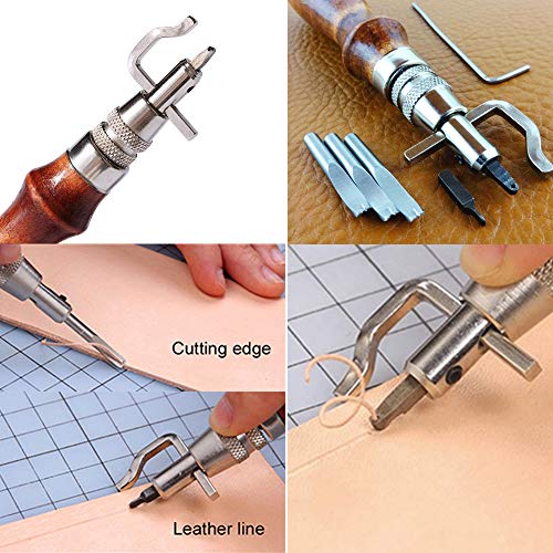 4pcs Perforadoras Herramientas Artesanales Costura Tenedores para Coser Cuero+5 en 1 Ranuradora para Artesanía de Cuero+Bruñidor de Cuero de Madera para Leathercraft