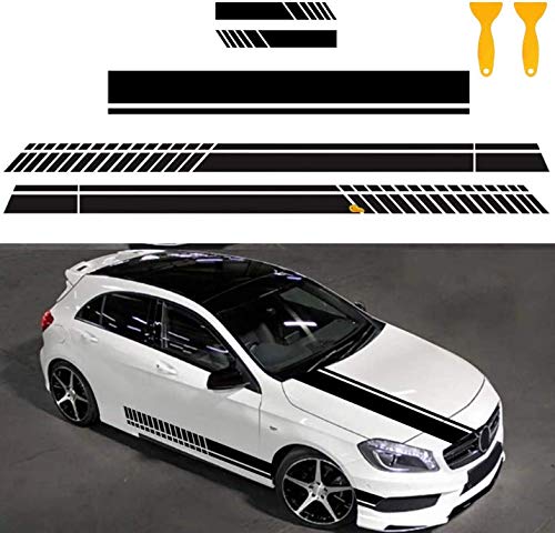 5 pcs pegatinas de rayas para capó de coche, calcomanías gráficas de vinilo para carrocería, carreras, espejo retrovisor, decoración de coche, compatible con tamaño libre + 2 raspadores-negro