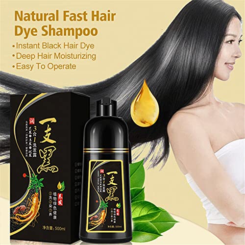 500ml Natural 10 Mins Herbal Hair Darkening Shampoo, Black Hair Dye Shampoo 3 in 1, Instant Herbal Hair Colouring Shampoo, Hair Darkening Shampoo Permanent Coloring