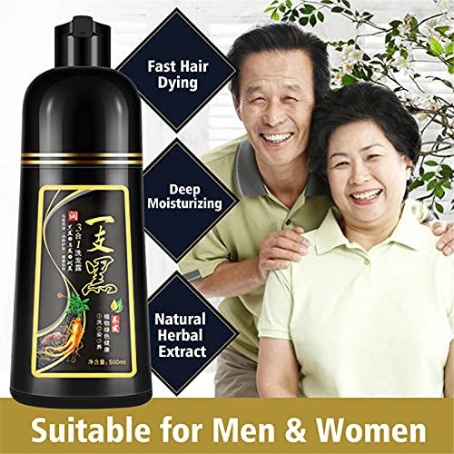 500ml Natural 10 Mins Herbal Hair Darkening Shampoo, Black Hair Dye Shampoo 3 in 1, Instant Herbal Hair Colouring Shampoo, Hair Darkening Shampoo Permanent Coloring