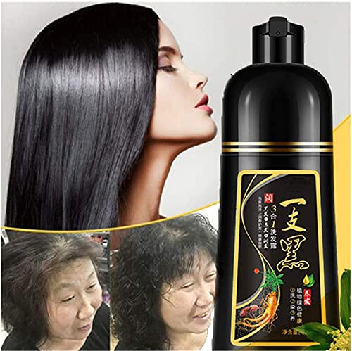 500ml Natural 10 Mins Herbal Hair Darkening Shampoo, Black Hair Dye Shampoo 3 in 1, Instant Herbal Hair Colouring Shampoo, Hair Darkening Shampoo Permanent Coloring