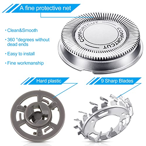 6 Paquete SH30 Cabezales de Repuesto Cabezales de reemplazo de Afeitadoras Compatible con Afeitadora Eléctrica de Series de Philips 1000, 2000, 3000 Clic y Estilo con Hoja Puntiaguda, No Original