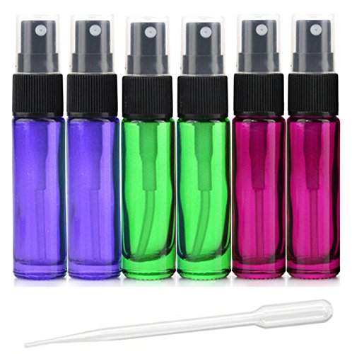 6pcs, 10 ml vacía botella de Spray Fine Mist cristal colores Atomizadores Mini botella de viaje Set – incluye 2 transferencia pipetas por jamhoodirect