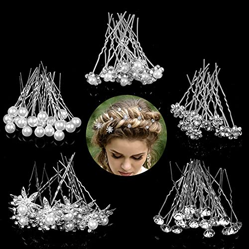 70 Piezas Horquillas Pelo Mujer, Taumie Tocados de Novia Accesorios, Horquillas de Novia, Pinzas para el Cabello en Forma de U, Juego de Horquillas para el Pelo de Cristal, para la Boda, Fiesta