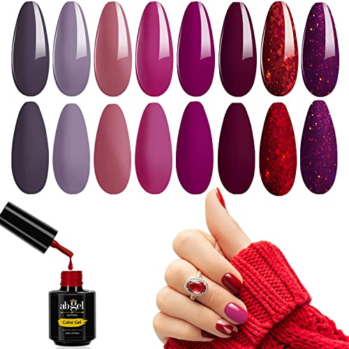 ab gel Esmalte Semipermanente Gel Set de esmaltes de uñas - 8 colores Red Glitter Collection Soak Off UV LED Gel Polish Kit