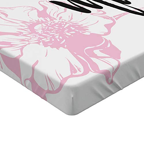 ABAKUHAUS Decir Amore Sábana Elastizada, Amore Mio con la Flor, Suave Tela Decorativa Estampada Elástico en el Borde, 90 x 190 cm, Rosa pálido Gris carbón