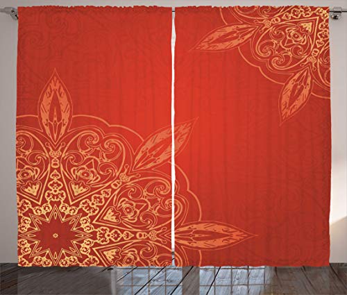 ABAKUHAUS Mandala Cortinas, Diseño romántico Radiante, Sala de Estar Dormitorio Cortinas Ventana Set de Dos Paños, 280 x 260 cm, Tierra Amarilla Vermillion