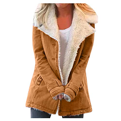 Abrigo Mujer Invierno Talla Grande Liquidación Venta Rebajas Vintage Chaqueta Larga de Invierno para Mujer Parka con Forro Polar y Solapa Slim Fit Casuales Abrigo(Khaki,L)