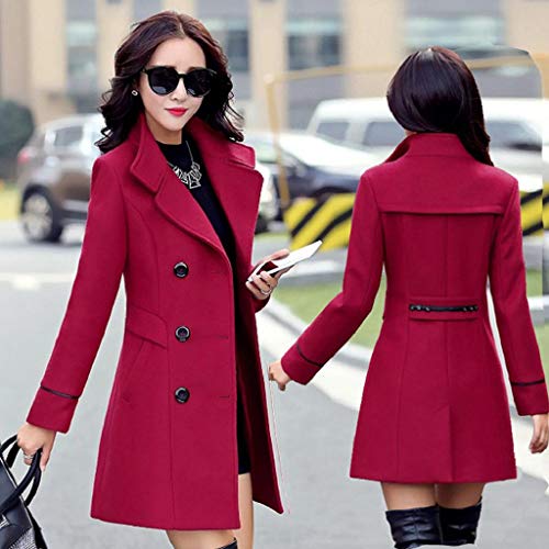 Abrigos Mujer Invierno Rebajas SHOBDW Liquidación Venta Elegante Cardigan Mujer Manga Larga Color Sólido Abrigo Parker Mujer Solapa Chaqueta Mujer Tallas Grandes Baratos(Rojo,XL)